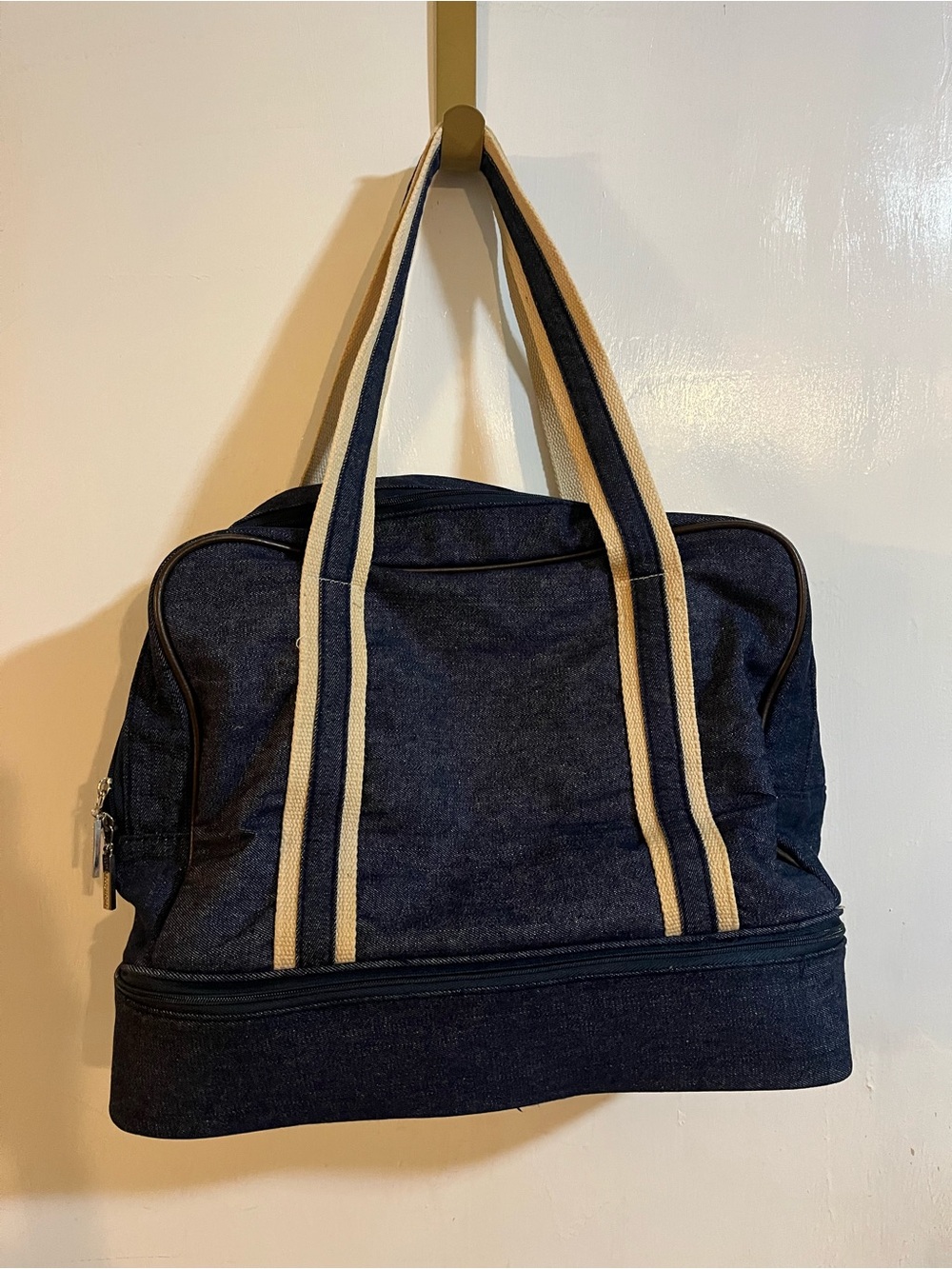 Bath & Body Works Denim Duffel Bag with Cream Straps